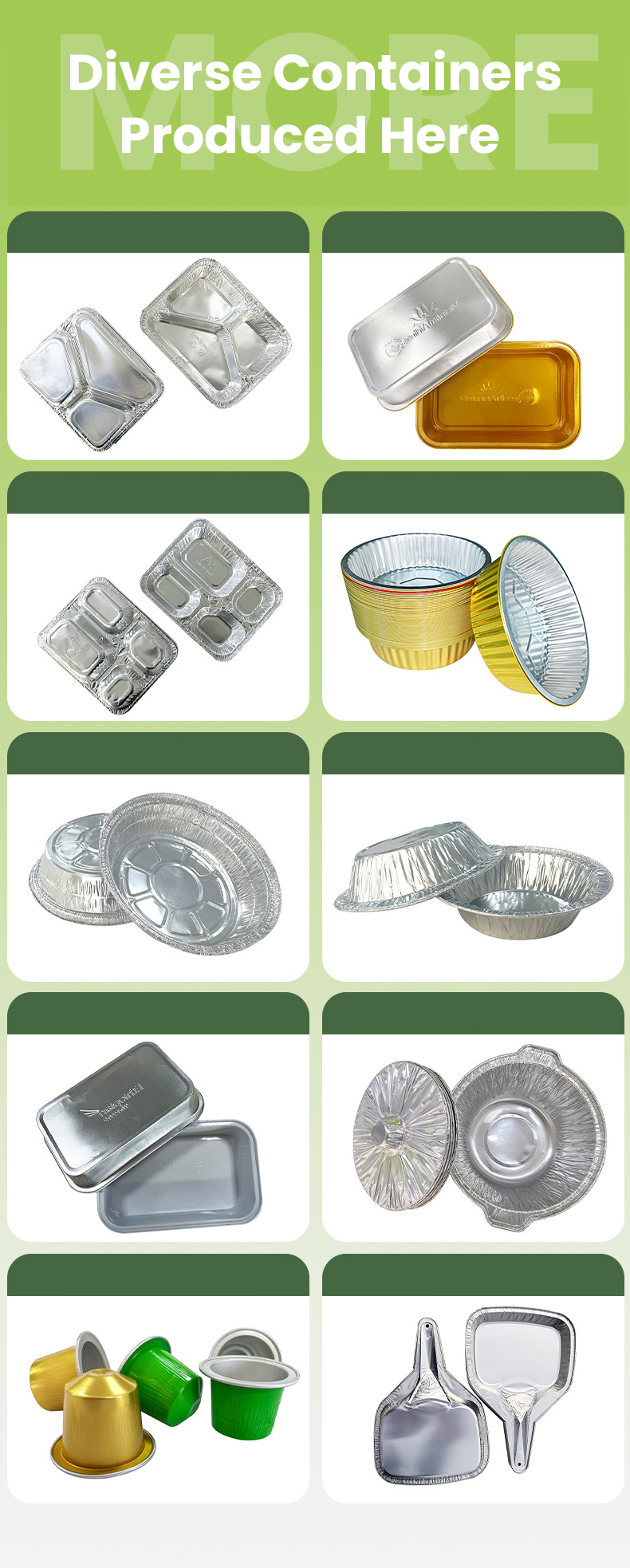Various types of aluminum foil containers